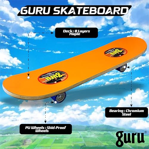 Image of GURU Skateboard, Wooden Non-Slip Skateboard for Kids, Adult, Casterboard /Skate Board /Hoverboard /Longboard for Beginners, Learners, Training Purpose for All Age Group
