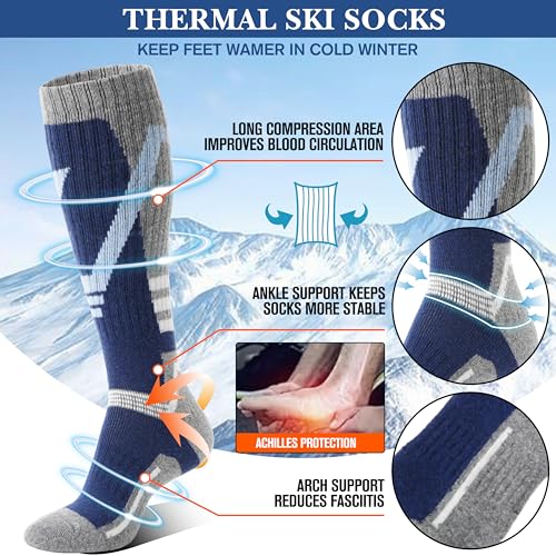 Sandsuced Merino Wool Ski Socks For Mens Womens Winter Thermal Warm Thick Knee High Snowboarding Skiing Socks For Cold Weather 3 Pairs Gifts Stocking Stuffers thumb #2