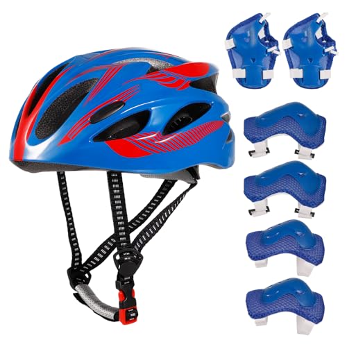 Casco de bicicleta para niños pequeños con equipo deportivo, rodilleras, coderas, muñequeras, casco ajustable para niños de 3 a 11 años para ciclismo, patinaje sobre ruedas, monopatín