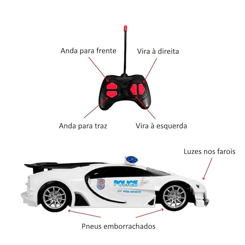 Carrinho de Polícia de Controle Remoto Brinquedo Infantil com Farol