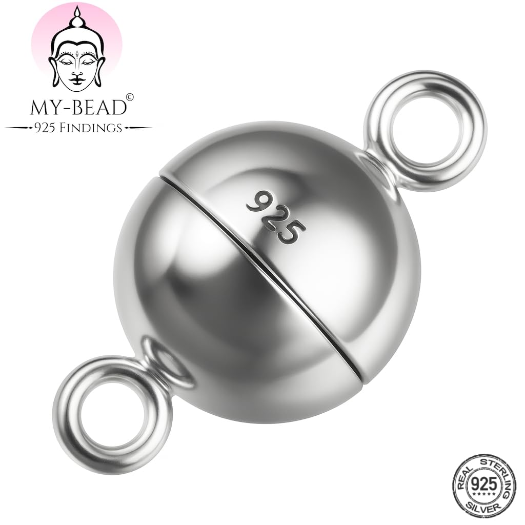 My-Bead Magnetverschlüsse 925 Sterling Silber Ø 8mm für Ketten Armbänder Colliers Ersatz & Reparatur Kugelmagnete DIY Schmuckzubehör (5 Stück)