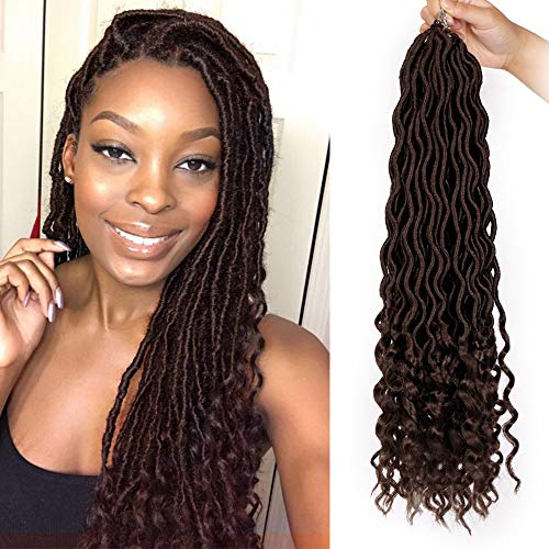 AISI BEAUTY Goddess Locs Crochet Hair Goddess Faux Locs Crochet Braiding Hair 20 Inches Black Brown Deep Wave Braiding Hair with Curly Ends 6Pcs/lot Heat Resistant Synthetic Hair Extension(Color:4#)