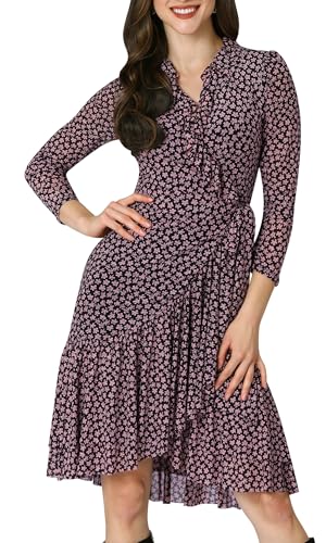 Image of KOH KOH Womens Long Sleeve Wrap Ruffled Wedding Guest Print Mini Dress