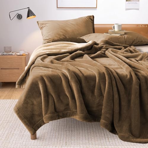 YISURE Waterproof Reversible Blanket for Adults 90”x80”, Leakproof Protector Cover to Protect Bed Mattress, Sofa, Couch from Pee & Spills from Adults, Babies, Soft Flannel (Brown/Tan)