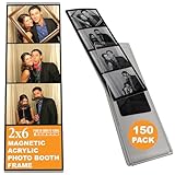 Photo Booth Nook (150 Pack) 2X6 Acrylic Magnetic Frames with Inserts for Photobooth Strips, Refrigerator and Locker Magnet Picture Frame for Wedding, Grad Party, Baby Shower Display- Vertical