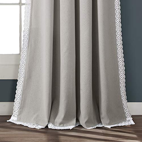 image for Lush Decor Light Gray Rosalie Window Curtains Farmhouse, Rustic Style 
