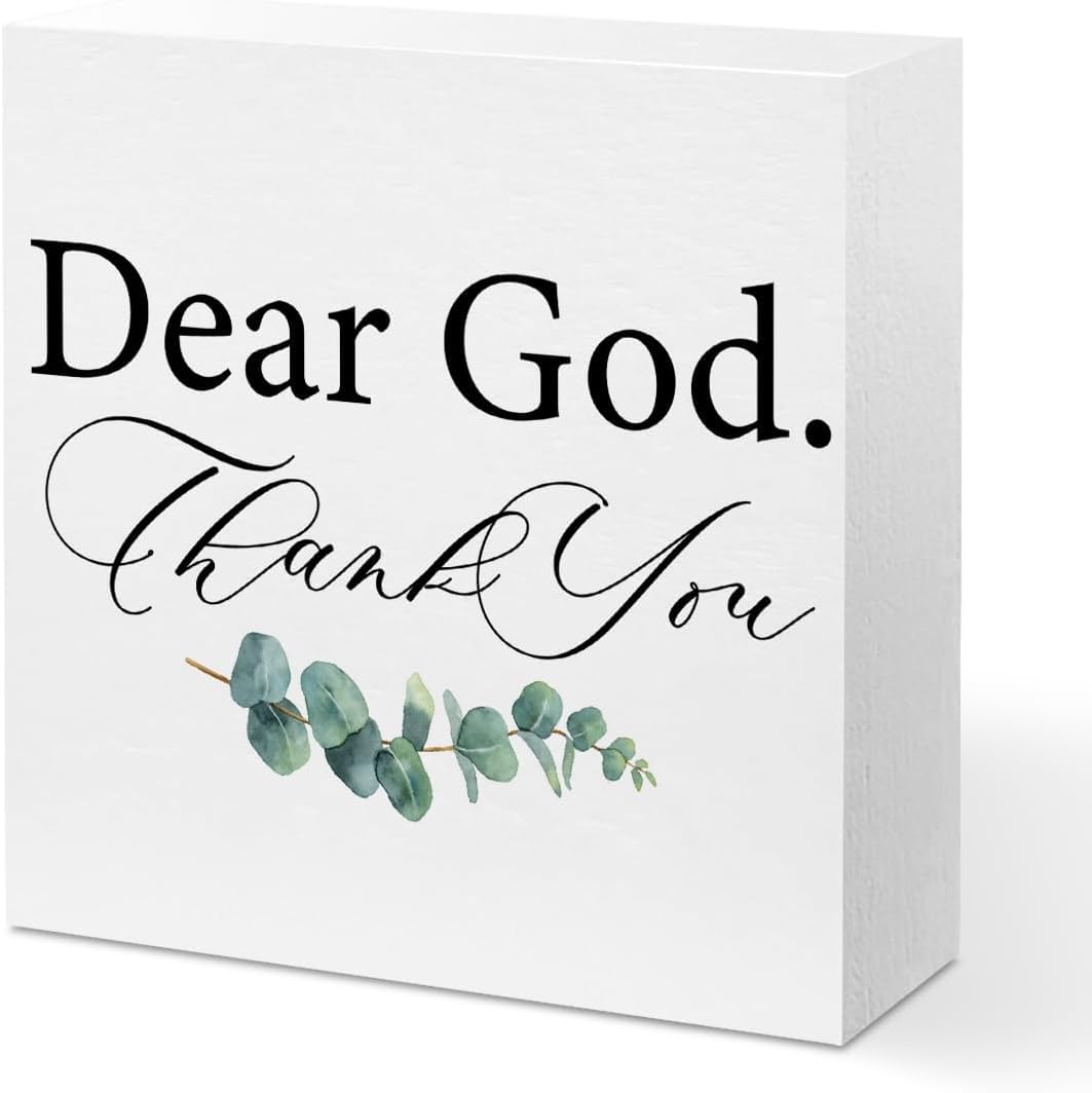 Dear God Thank You Box Sign 7x7 Inch Rustic Tabletop Decor