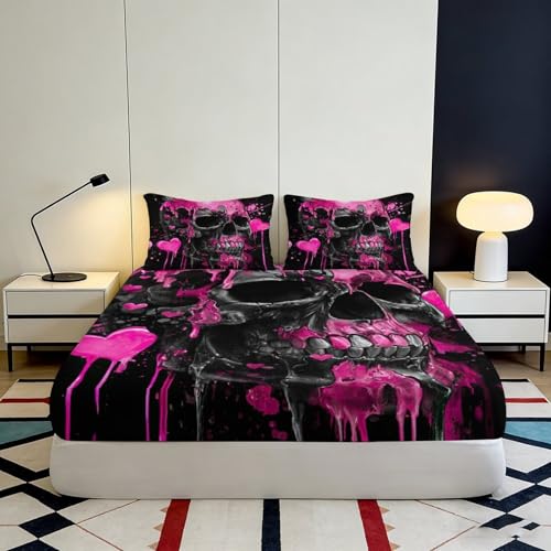 Drap housse crâne graffiti 90x200 housse matelas microfibre lavable