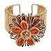 Florate Women Arm Cuff Bracelet Big Crystal Flower Fashion Statement Bead Bold Gold Color Bangle Wire Wrapped Floral Jewelry (B354-orange)