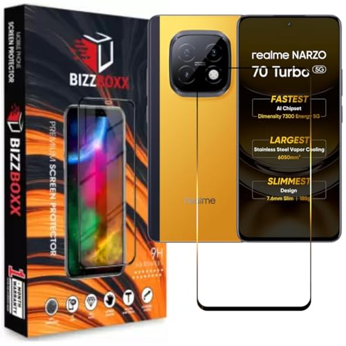 Image of Compatible With realme NARZO 70 Turbo 5G Tempered Glass Screen Protector Guard With Precise Edges - High Definition, Easy Install, Anti-Fingerprint (NARZO 70 Turbo 5G) - Pack of 1