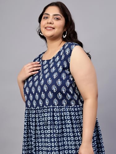 Image of Indietoga Women's Plus Sizes Pure Cotton Printed Tiered Midi Dress (XL to 7XL)