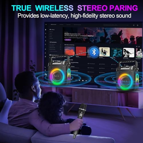 Machine Karaoké Bluetooth portable, haut-parleur avec double micro sans fil et basses - 3