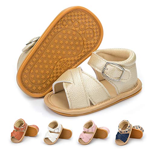 Sawimlgy Baby Girls Boys Sandals Summer Flowers Shoe Rubber Sole PU Leather Mesh Infant Toddler First Walkers Princess Dress Outdoor Shoes