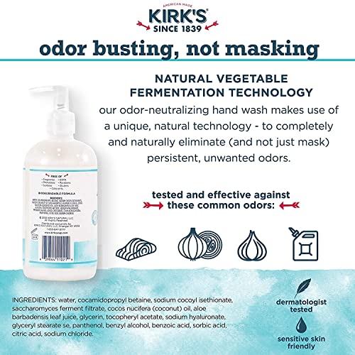 Kirk's Odor-Neutralizing Unscented Clean Hand Soap Castile Liquid Soap Pump Bottle | Moisturizing & Hydrating Kitchen Hand Wash | 12 Fl Oz. Bottle | 4-Pack #TOP5