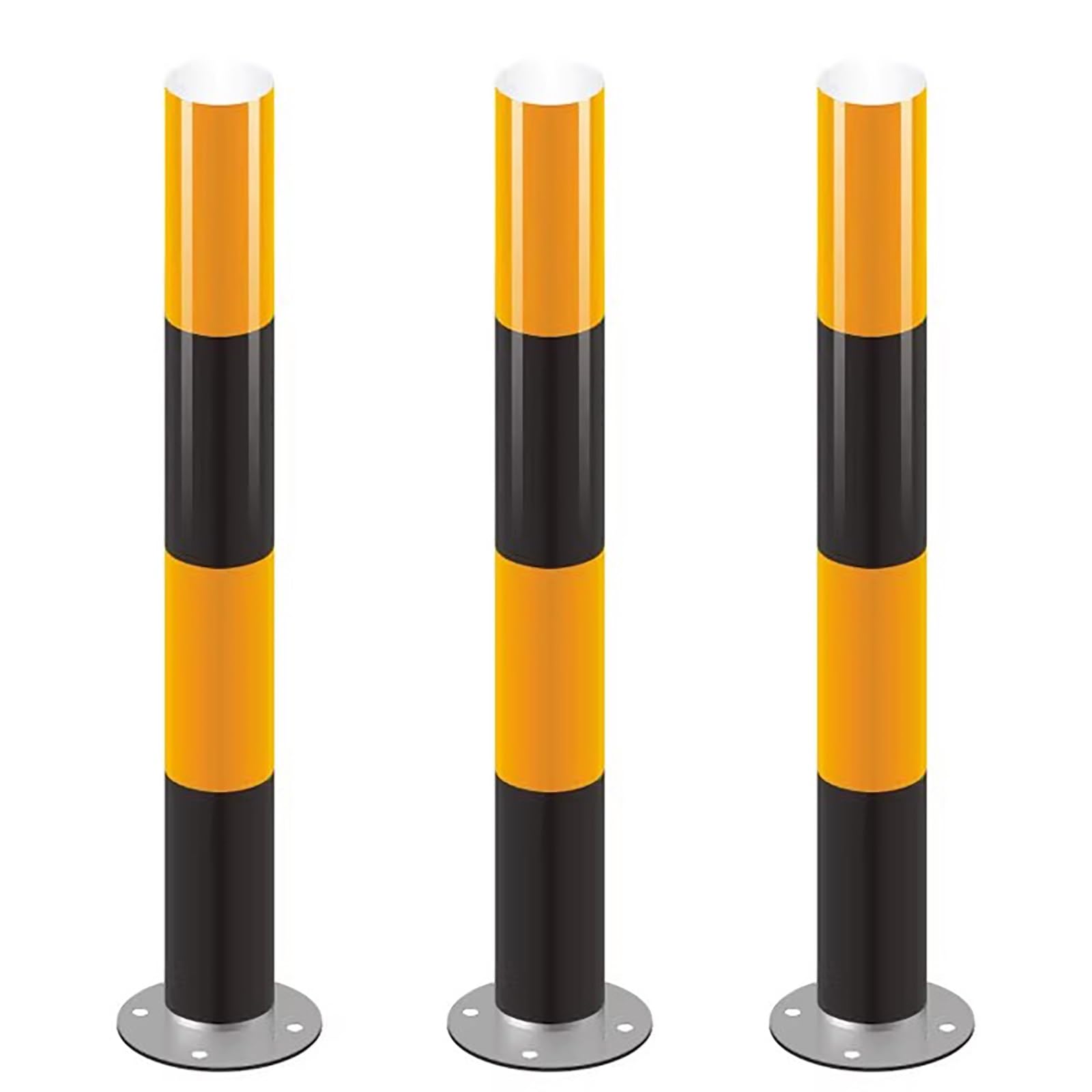HCZKIUJY Safety Bollard with Reflective Tape, Steel Traffic Delineator Post for Construction and Traffic-Sensitive Areas (Yellow Black 3pcs)