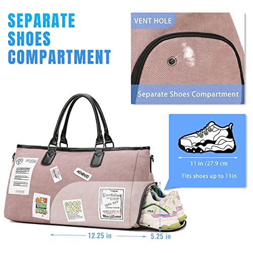 Weekender Bags For Women Tote Gym Travel Duffle Carry On Overnight Bag With Shoes Compartment Wet Pocket And 2 Free Toiletry Bags (Pink) #TOP2