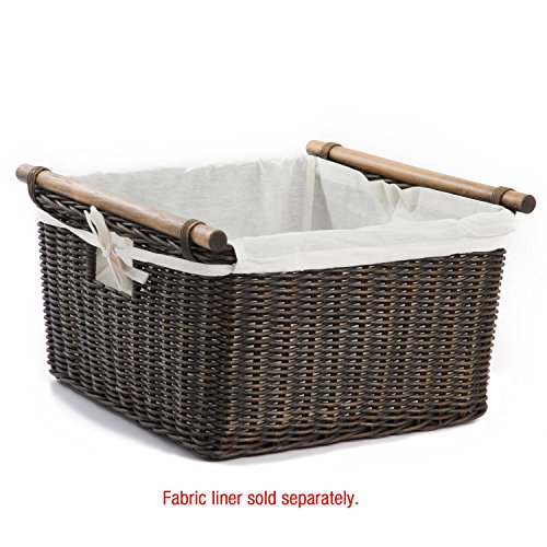 The Basket Lady Deep Pole Handle Wicker Storage Basket, Large, 15 In L X 15.5 In W X 9.5 In H, Antique Walnut Brown #TOP1