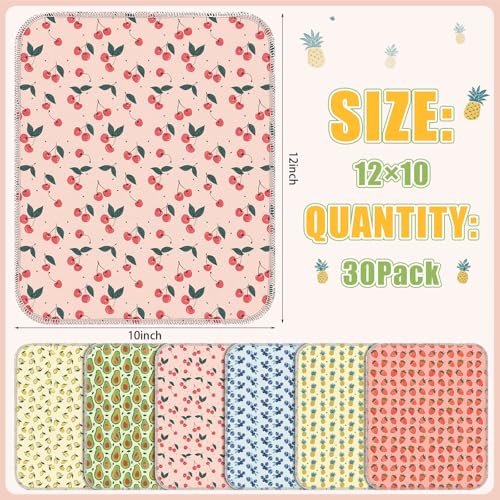Image of Redbaker 30 Pcs Reusable Paper Towels Rolls Kitchen Towels Bulk Washable Paperless Cloth Cotton Hand Napkins with Cardboard Reusable Napkins for Kitchen Bathroom (Fruit Style)