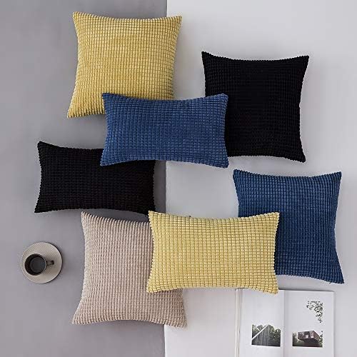 MIULEE Set of 2 Decorative Corduroy Cushion Covers 16x16 Inches, 40cm x 40cm Striped Solid Square Throw Pillow Cases for Sofa Couch Home Bedroom Black