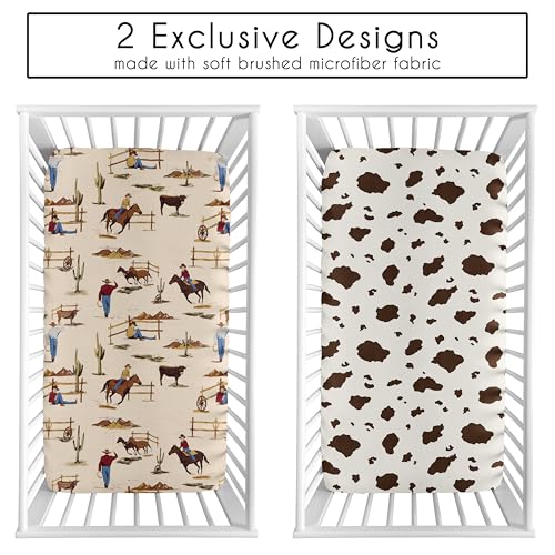 Image of Sweet Jojo Designs 2-Piece Baby Crib Sheets Set (Western Cowboy) for Boys, Infant Nursery, Toddler Room - Standard Size (Cow Print, Vintage Americana, Wild West, Southern, Country, Farm, Horse Ranch)