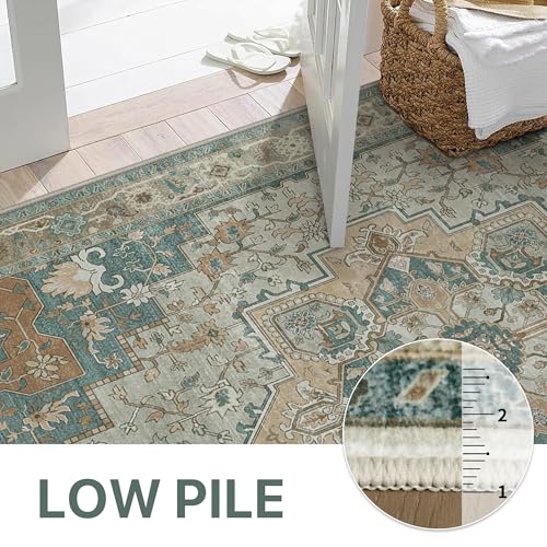 GENIMO 2x5 Runner Rugs for Hallway, Machine Washable Non Slip Vintage Rugs, Low Pile Lightweight Soft Print Rug for enrtyway, Corridor, Home Office, Kitchen,Ash Blue