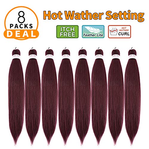 20"-8packs/lot Pre-stretched Braiding Hair Yaki Texture Hot Water Setting Itch-Free Synthetic Fiber Crochet Braiding Hair Extension (20", 99J)