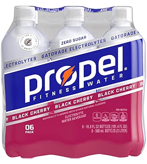 Propel Water Black Cherry Flavored Water With Electrolytes, Vitamins and No Sugar 16.9 Ounces (Pack of 6)