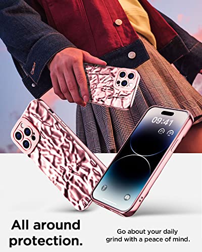 Aicase Cute Women Tin Foil Pleated Electroplated Cell Phone Basic Case For Iphone (Rose Gold, Iphone 14 Pro Max) #TOP7