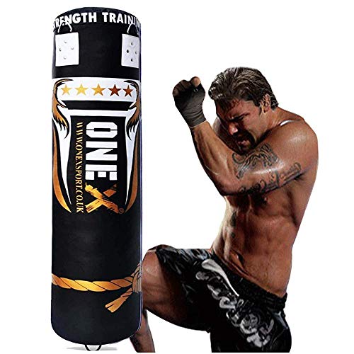 ONEX 3ft,4ft,5ft Punch Bag/MMA/kick/Heavy/Un-Filled/Empty punching Bags with chain (4ft Black)