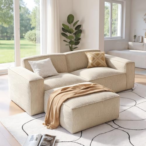 Amada 80" L Shaped Sofa Modular, Corduroy Clopud Couches with