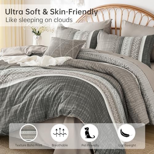 Image of Dintszyayue Taupe King Comforter Size Set, 8 Pieces Striped Texture Bed in a Bag Bedding Sets, Lightweight Soft Comforter and Sheet Set, All Season Microfiber Teen Boys Bedding Sets for Men Women