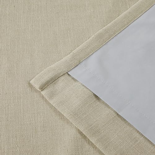 Image of Vision Home Sand Pinch Pleated Full Blackout Curtains Linen Blended Room Darkening Window Curtains 63 inch for Living Room Bedroom Thermal Insulated Pinch Pleat Drapes with Hooks 2 Panel 40 inch Wx63 L