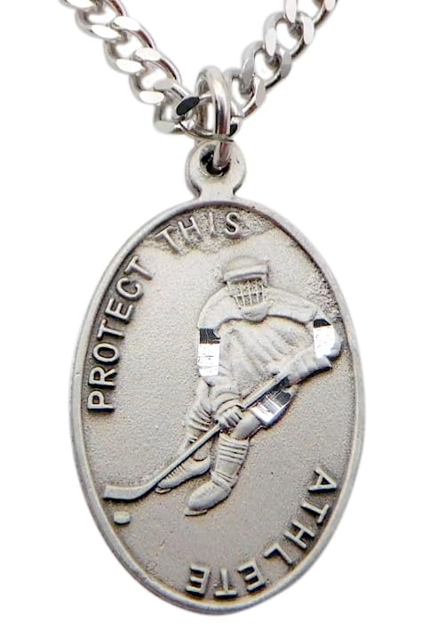 Westmon Works Hockey Pewter Medal Necklace with St Sebastian Stainless Steel Chain Boxed Set with Prayer Card Saint Expressions Premium Jewelry for Athletes3