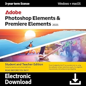 Adobe Photoshop Elements 2025 & Premiere Elements 2025 Student & Teacher Edition | PC/Mac Code | Software Download | Photo & Video Editing | 3-year term license | Activation Required