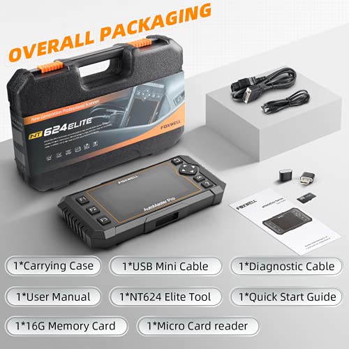 FOXWELL NT624 Elite OBD2 Scanner All Systems Diagnostic Scan Tools for All Cars with SAS Calibration ABS Bleeding Throttle Reset Oil Light & EPB Reset Service, Car Diagnostic Scanner Code Reader
