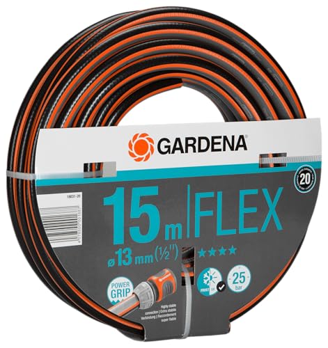 Gardena Comfort FLEX Schlauch 13 mm (1/2 Zoll), 15 m: Formstabiler, flexibler Gartenschlauch mit Power-Grip-Profil, aus hochwertigem Spiralgewebe, 25 bar Berstdruck, ohne Systemteile (18031-20)