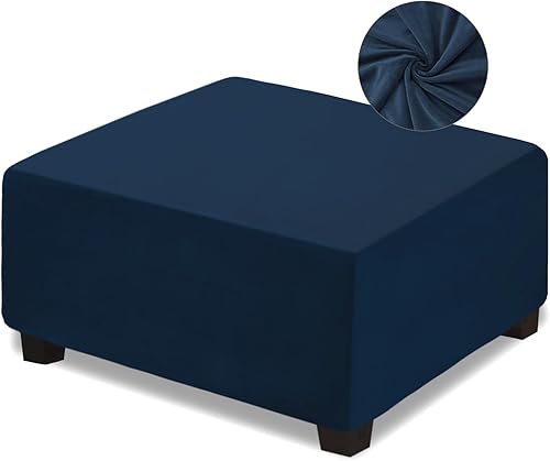 Miniatura 1 de NeColorLife Funda otomana de terciopelo para almacenamiento, funda gruesa y elástica para reposapiés, con banda elástica para otomana rectangular y