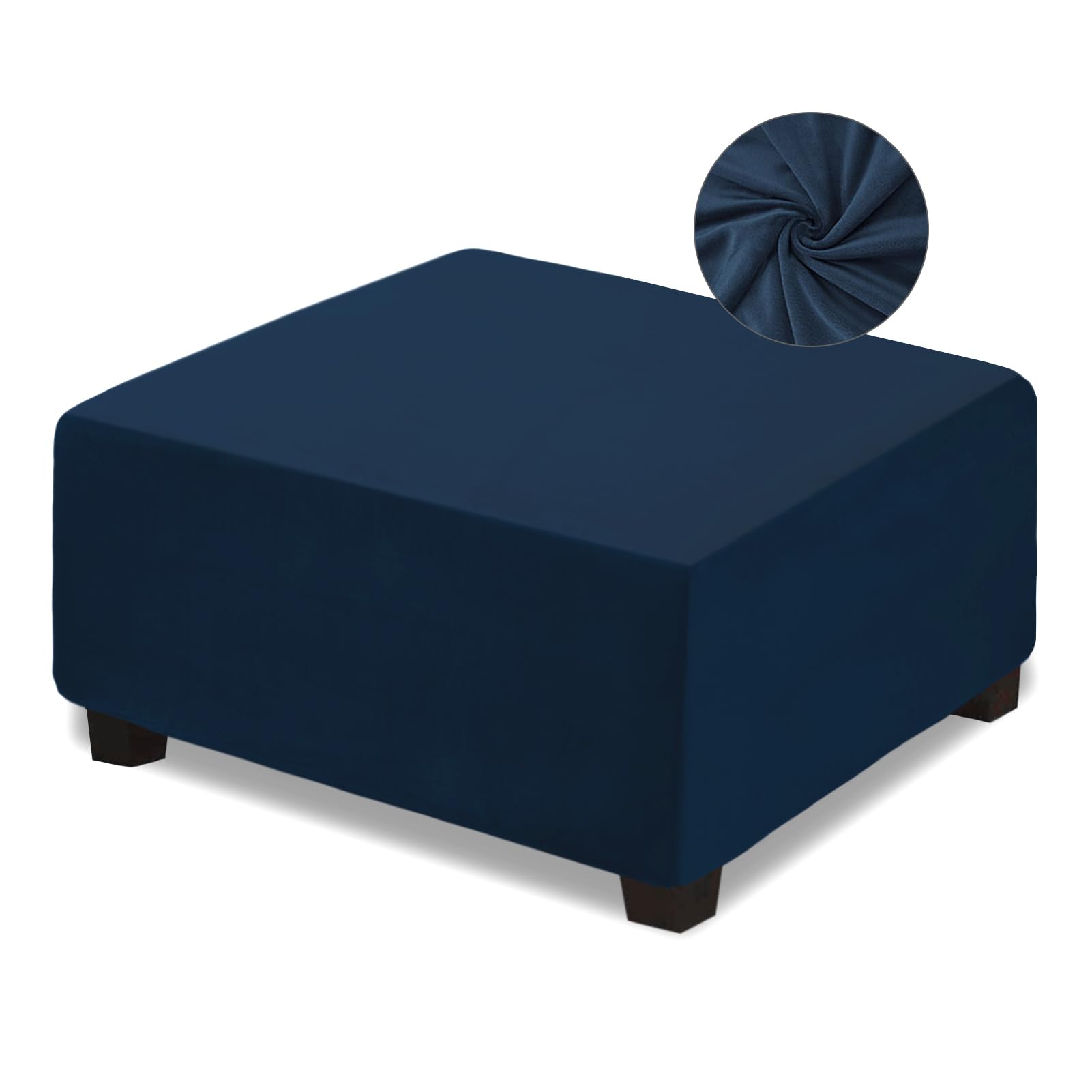 NeColorLife Velvet Square &amp; Rectangular Ottoman Cover, Large,Navy Blue