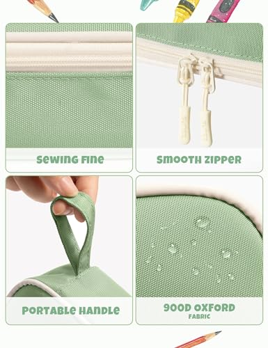 Image of SUNEE Cute Pencil Case, Large Pencil Pouch, Aesthetic Big Pencil Bag with Zipper, Kawaii Stationery Storage and Organizer, School Supplies for Boys and Girls Teen, Heavy Duty Oxford Canvas, Sage Green