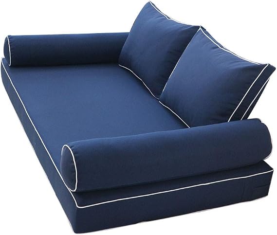 Prolinemax Style 1 - Mattress & Pillow Bolster Cushion for Outdoor Indoor Daybed Porch Swing Bed Contrast Trim Full Size AD101 | Covers ONLY |