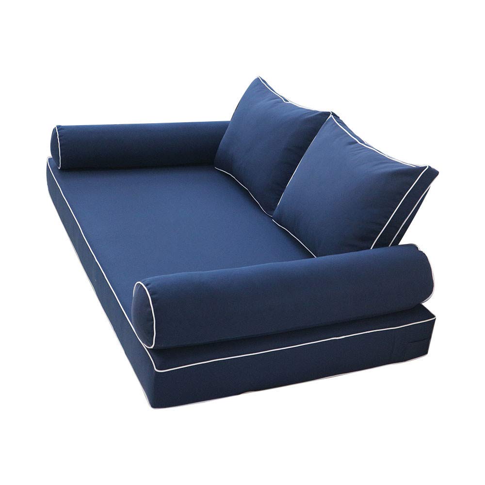 Prolinemax Style 1 - Mattress & Pillow Bolster Cushion for Outdoor Indoor Daybed Porch Swing Bed Contrast Trim Twin Size AD101 | Covers ONLY |