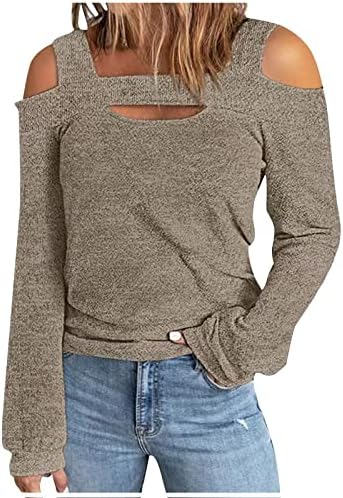 Cosy Cold Shoulder Sleeve Tshirt Female Microfleece Tshirts Low Cut Spring Light Casual Solid Color Business Keyhole Tee Shirt Womens Fall Tops