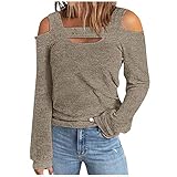 Cosy Cold Shoulder Sleeve Tshirt Female Microfleece Tshirts Low Cut Spring Light Casual Solid Color