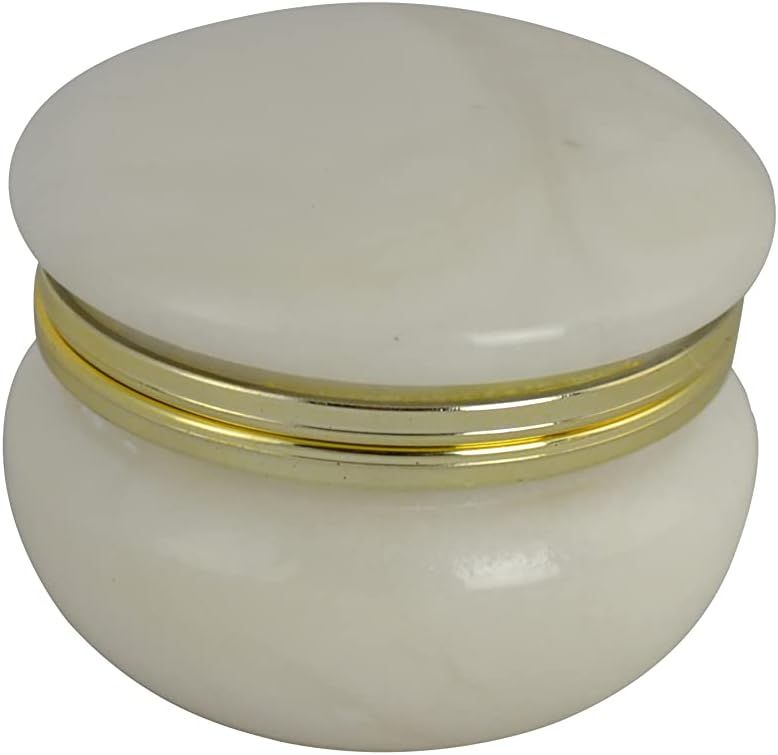 2.5 Inch White Italian Alabaster Stone Trinket Box
