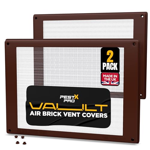 Pest-X Pro Vault Air Brick Covers 254mm x 180mm (2 Pack) - Rodent Control Vent Covers Exterior - Air Brick Pest Guard - Vent Cover for Walls Outside - Stops Mice and Pests - Brown