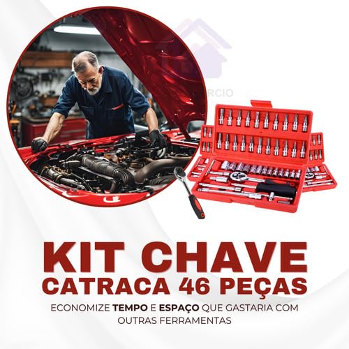 Kit Ferramentas Chave de Soquetes de Aço, 46 Peças