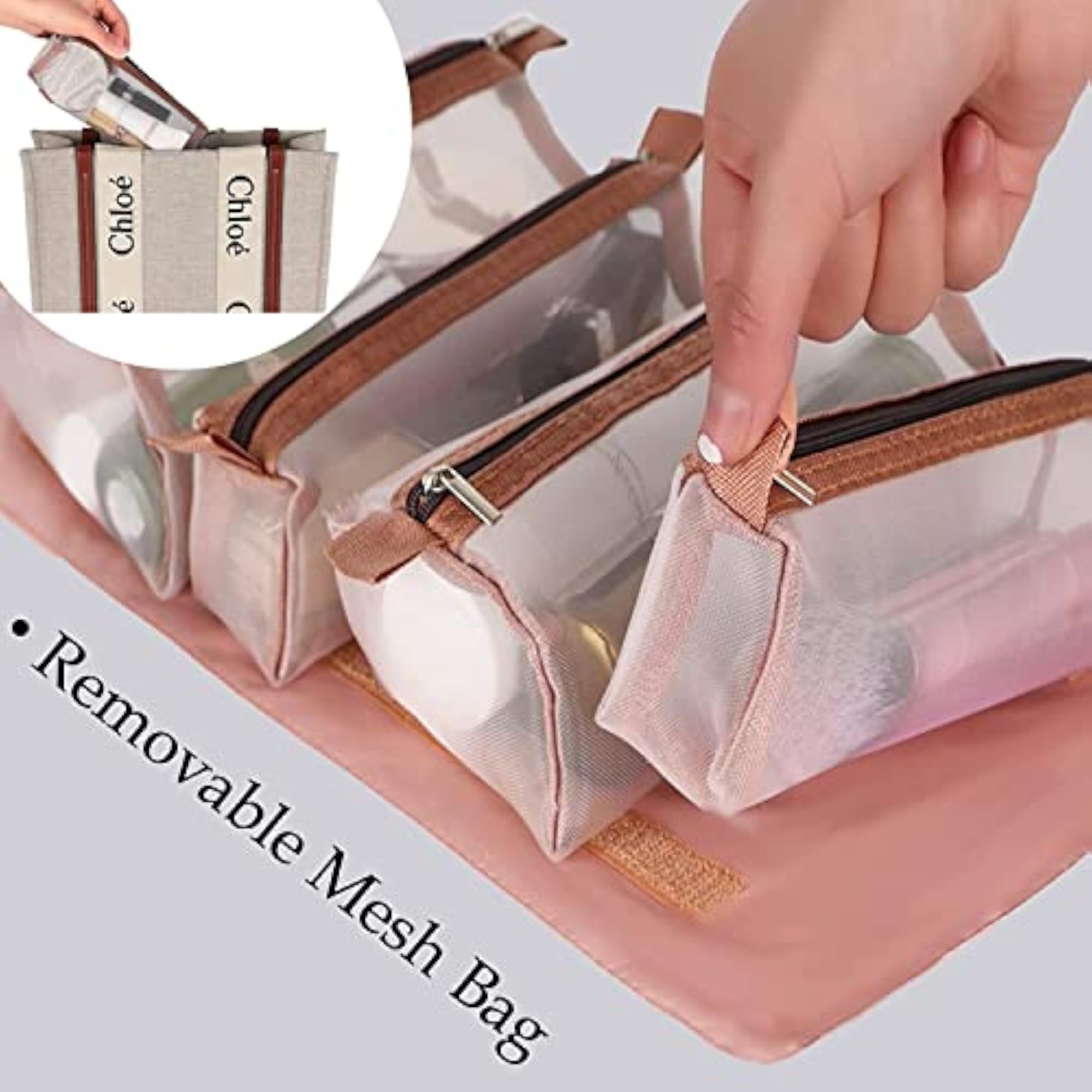 4 in 1 Large Capacity Cosmetic Mesh Bag, Makeup Organizer