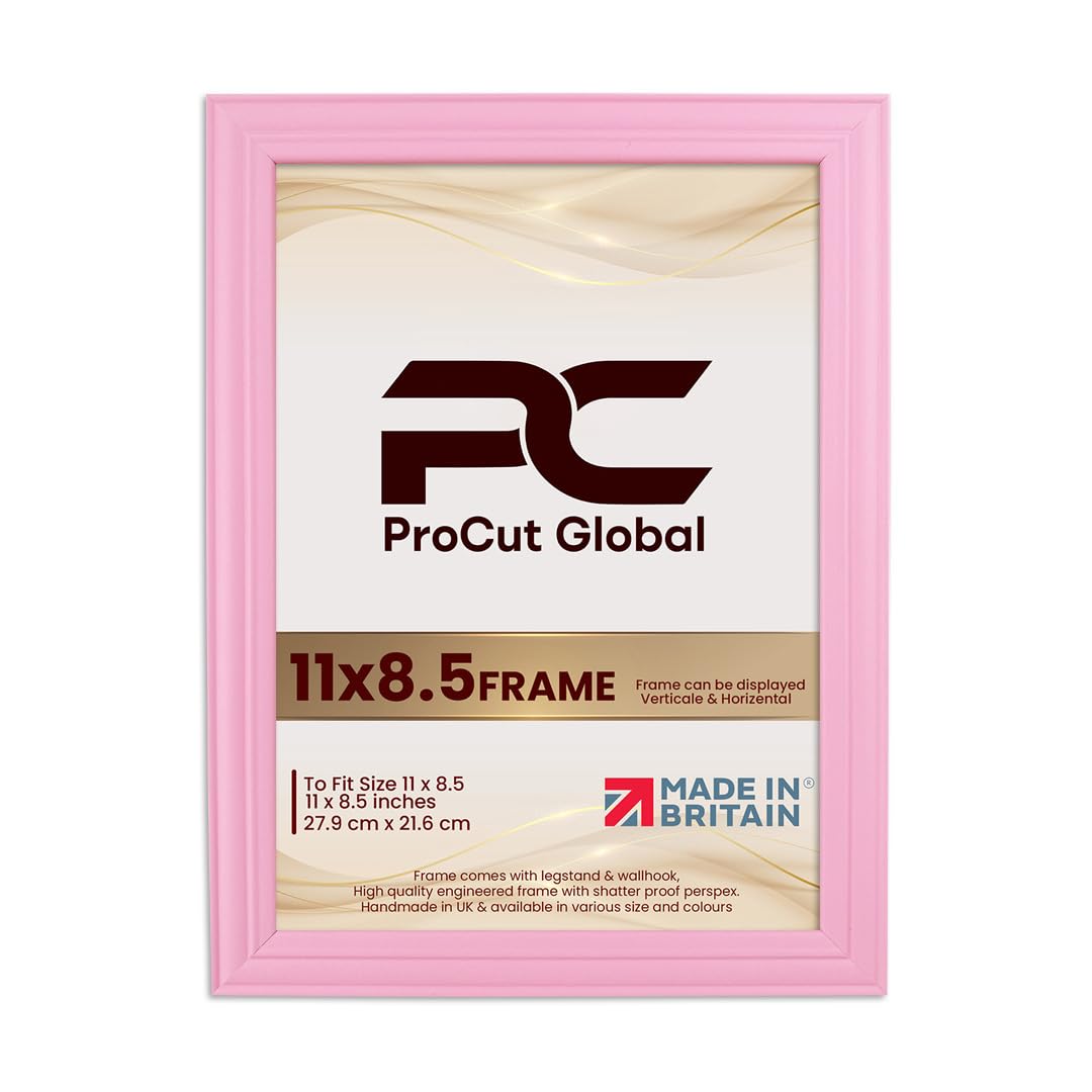 Procut Global 11x8.5 Pastel Pink Picture Frames - Classic Wooden Photo Frame with Shatterproof Perspex for Wall or Tabletop - Perfect for Posters, Certificates & Prints - Sizes & Colors Available