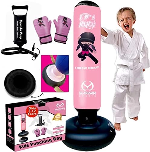 Marwan Sports Kids Punching Bag Toy Set, Inflatable Boxing Bag Toy for Boys Age 3-12, Karate/Taekwondo/MMA Toys Gifts for Boys (Pink)