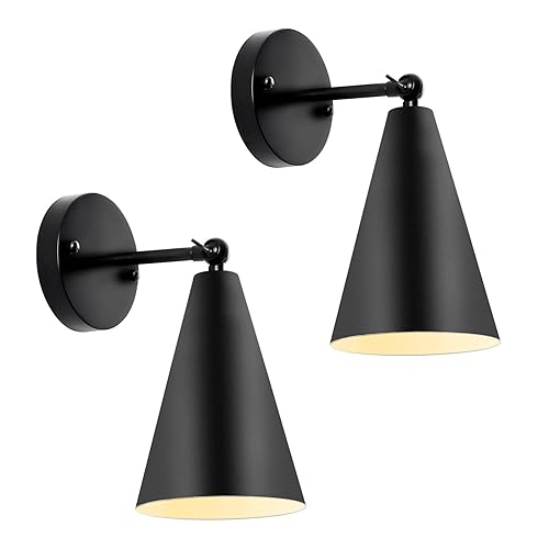Industrial Vintage Wall Sconces 2-Pack - 240° Adjustable Black Modern